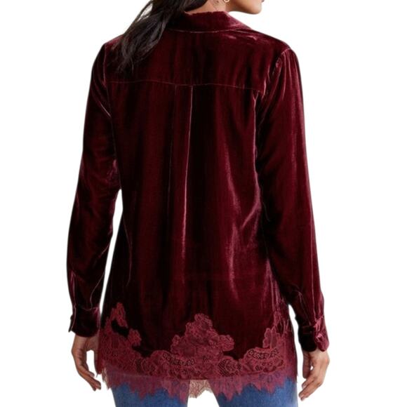 Soft Surroundings Eden Velvet and Lace Blouse in Cabernet Size M - Picture 3 of 9